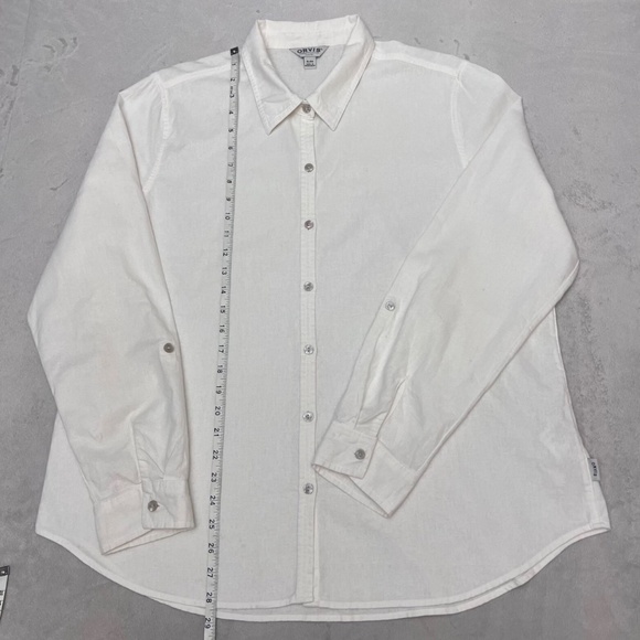 ORVIS Classic Collection Women Long Sleeve Sz XL White Button Down Shirt Linen - Picture 8 of 10